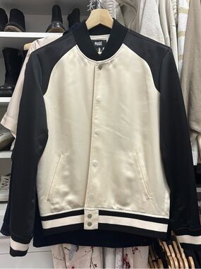 PAIGE Two-Tone Black and Cream Varsity Bomber Jacket